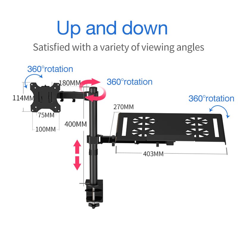Monitor and Laptop Mount Monitor Stand Tray Desk Arms, support 15KG