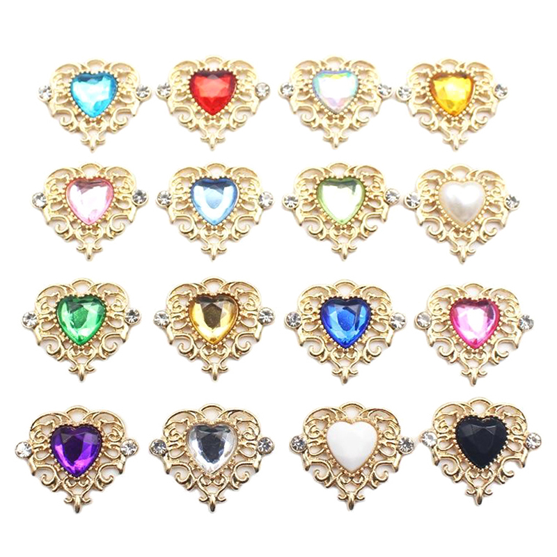 5Pcs NEW 21*25mm Heart Flat Alloy Rhinestone Buttons For Clothing ...
