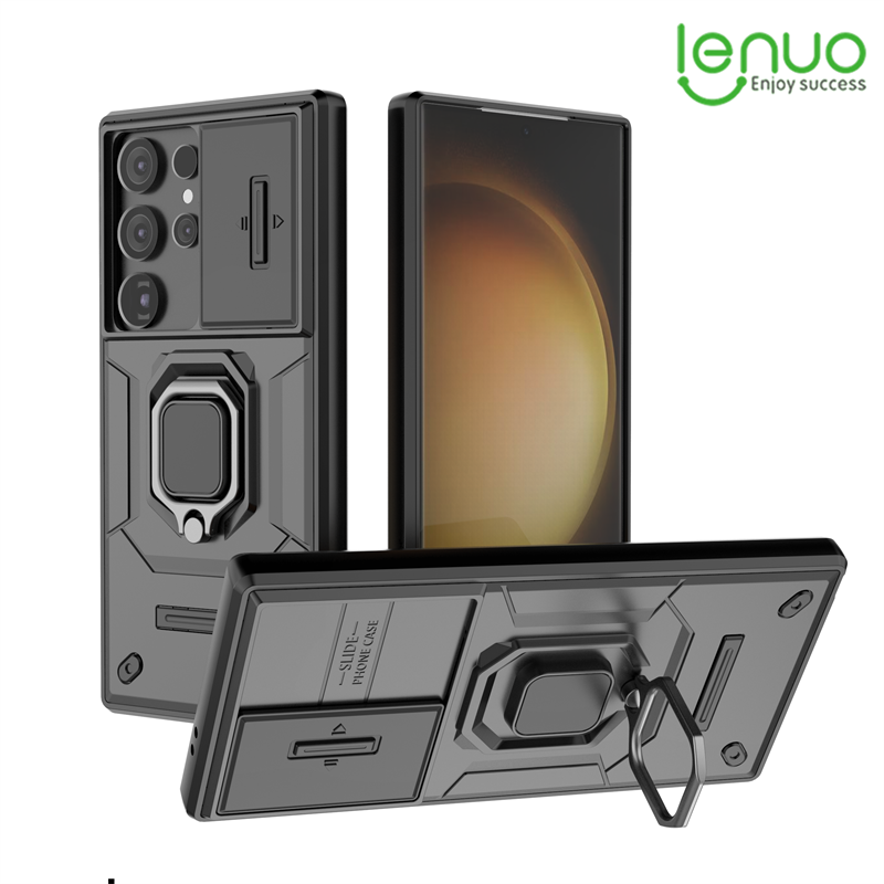 Lenuo Sliding Camera Cover For Samsung Galaxy S24 FE S24 Ultra Phone Case with Magnetic Ring Stand and Shockproof Bumper, Compatible with Samsung Galaxy S24 Plus