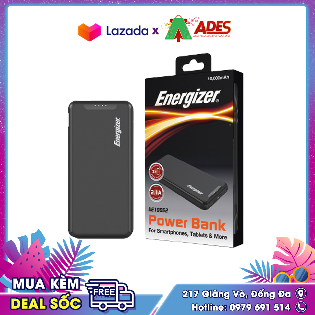 Sạc dự phòng Energizer 10,000mAh UE10052 - Thiết kế sang trọng, gọn nhẹ - tích hợp 2 cổng outputs - Hàng chính hãng