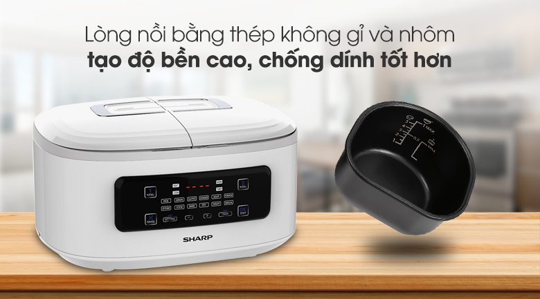 Nồi cơm 2 ngăn đa năng Sharp 1.8 lít KN-TC50VN-WH (Mẫu trưng bày mới 99% không thùng)