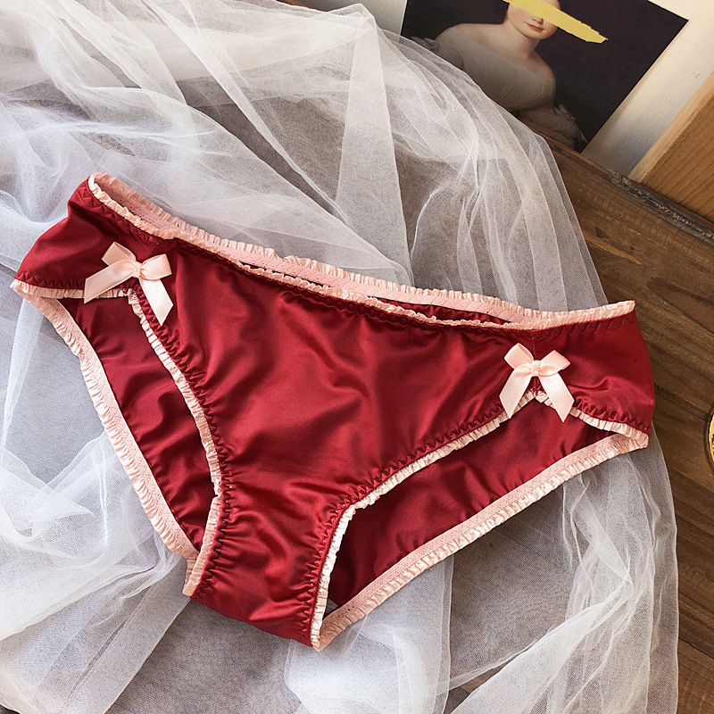 Quần lót nữ cao cấp quần lót lụa sexy lụa Pink Play đính nơ