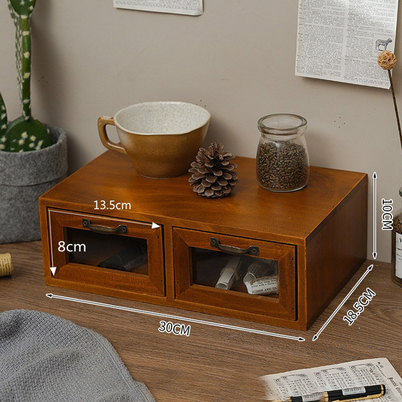 Chinese style solid wood drawer type retro computer elevated shelf desktop storage box cosmetics office desk shelf