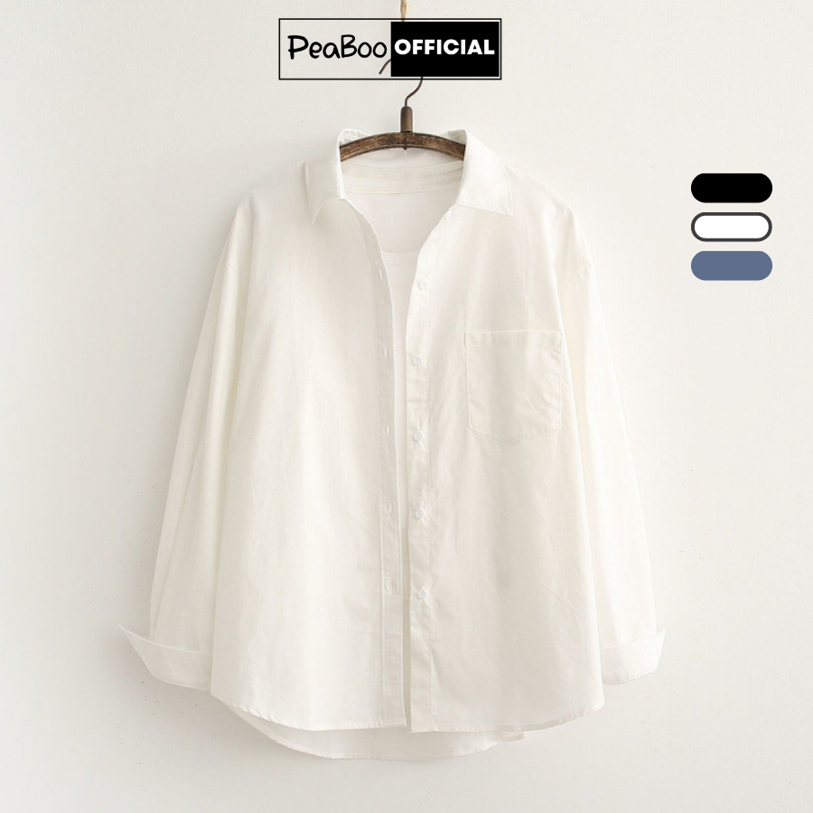 Áo sơ mi nữ đũi xước, sơ mi nam nữ dài tay unisex mã smd trơn basic có túi ngực by peaboo, kiểu dáng hàn quốc, form rộng