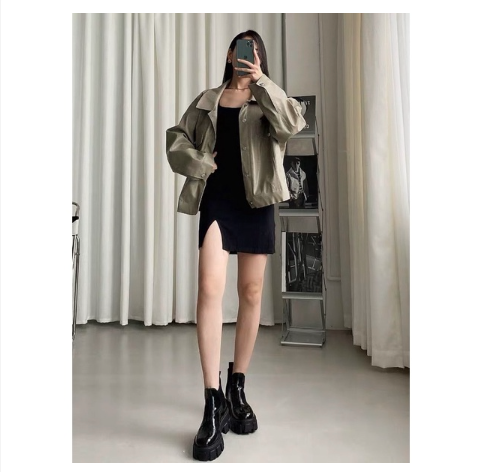 Đầm Body Thun Xẻ Đùi Tay Dài Quyến Rũ Cho Nữ Phong Cách Basic
