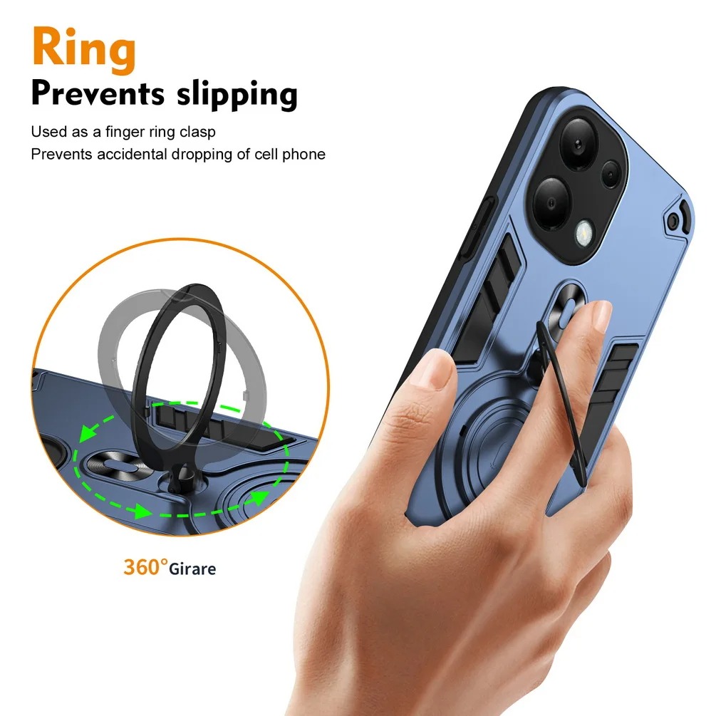 For Redmi Note 13 case Shockproof Armor Bumper Stand with Holder Ring Cover casing For Redmi Note 13 Pro Plus Phone casing.