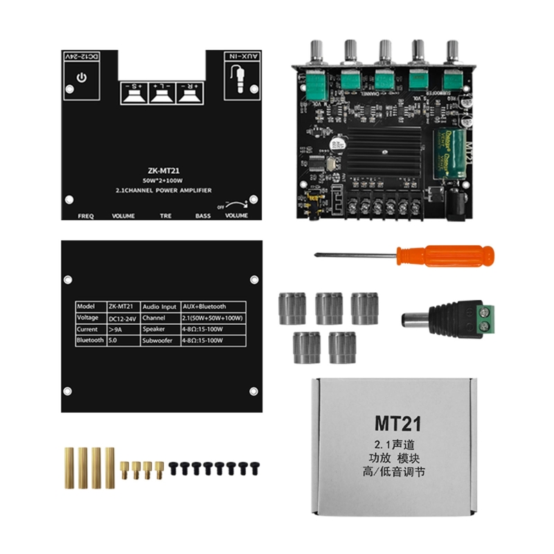 ZK-MT21 Mô-đun Khuếch Đại Âm Thanh Hiệu Suất Cao Bảng Mạch Khuếch Đại Loa Siêu Trầm Công Suất BT5.0 Kỹ Thuật Số 2.1 Kênh 2X50W + 100W AUX