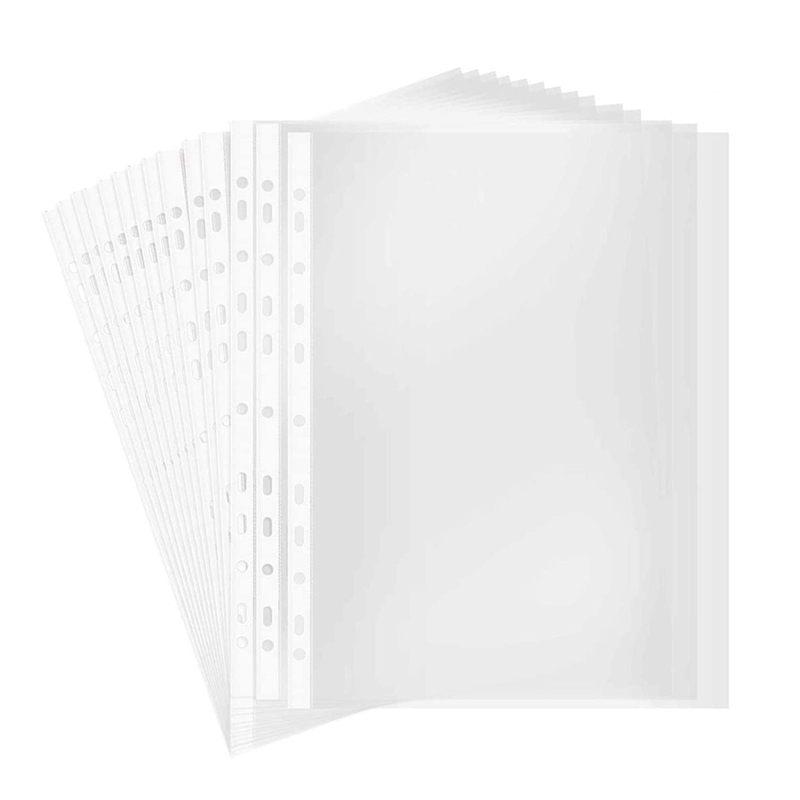 100Pages A4 Punched Pocket Sheet Protector Clear 11-Hole Sheet Protector Binder Pocket Paper File Letter Sheet Binder Sleeves 8 Silk