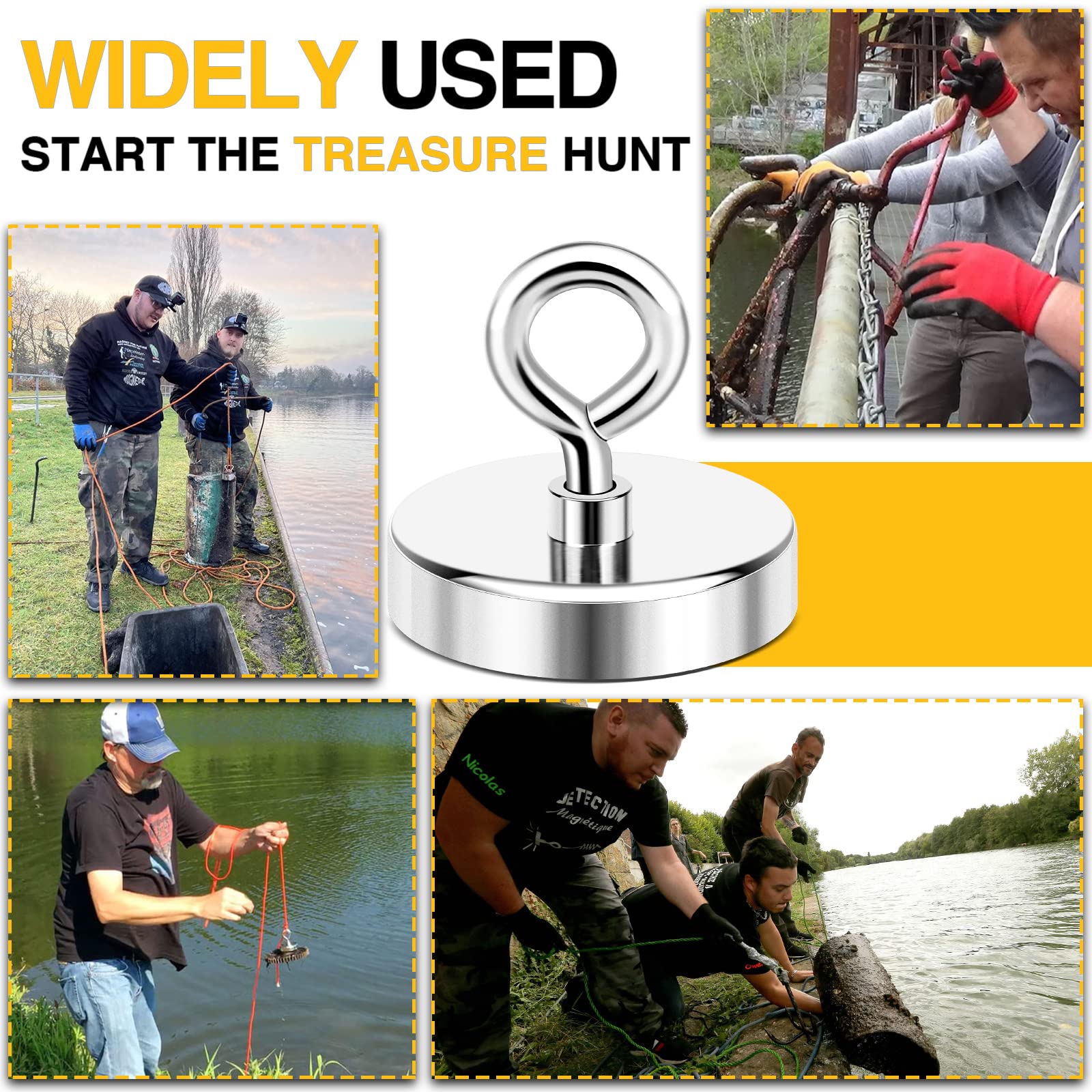 【Trending】 Fishing Magnets, Rare Earth Magnet with Countersunk Hole Eyebolt Diameter for Retrieving in River and Magnetic Fishing.