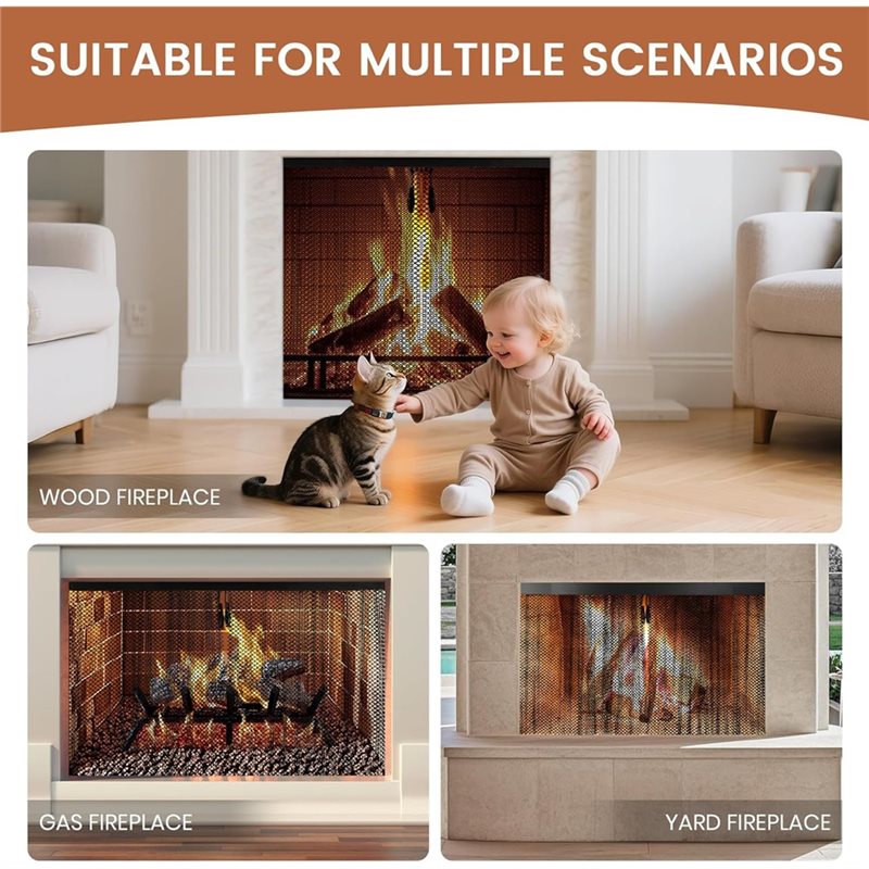 Metal Replacement Hanging Curtain for Fireplace- for Fire Stove Spark Guard, Hearth Screen Mesh 20x19In Countertop Cuntain.