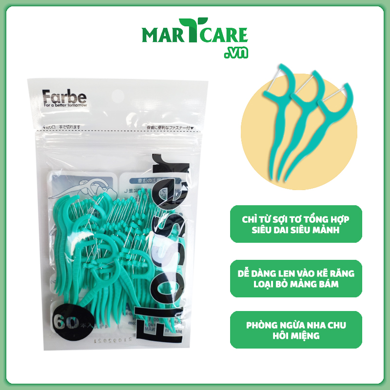 [BỊCH 60C] Tăm Chỉ Kẽ Răng Nha Khoa Cao Cấp Farbe Nhật Bản - Xỉa Răng Làm Sạch Nhanh Chóng An Toàn