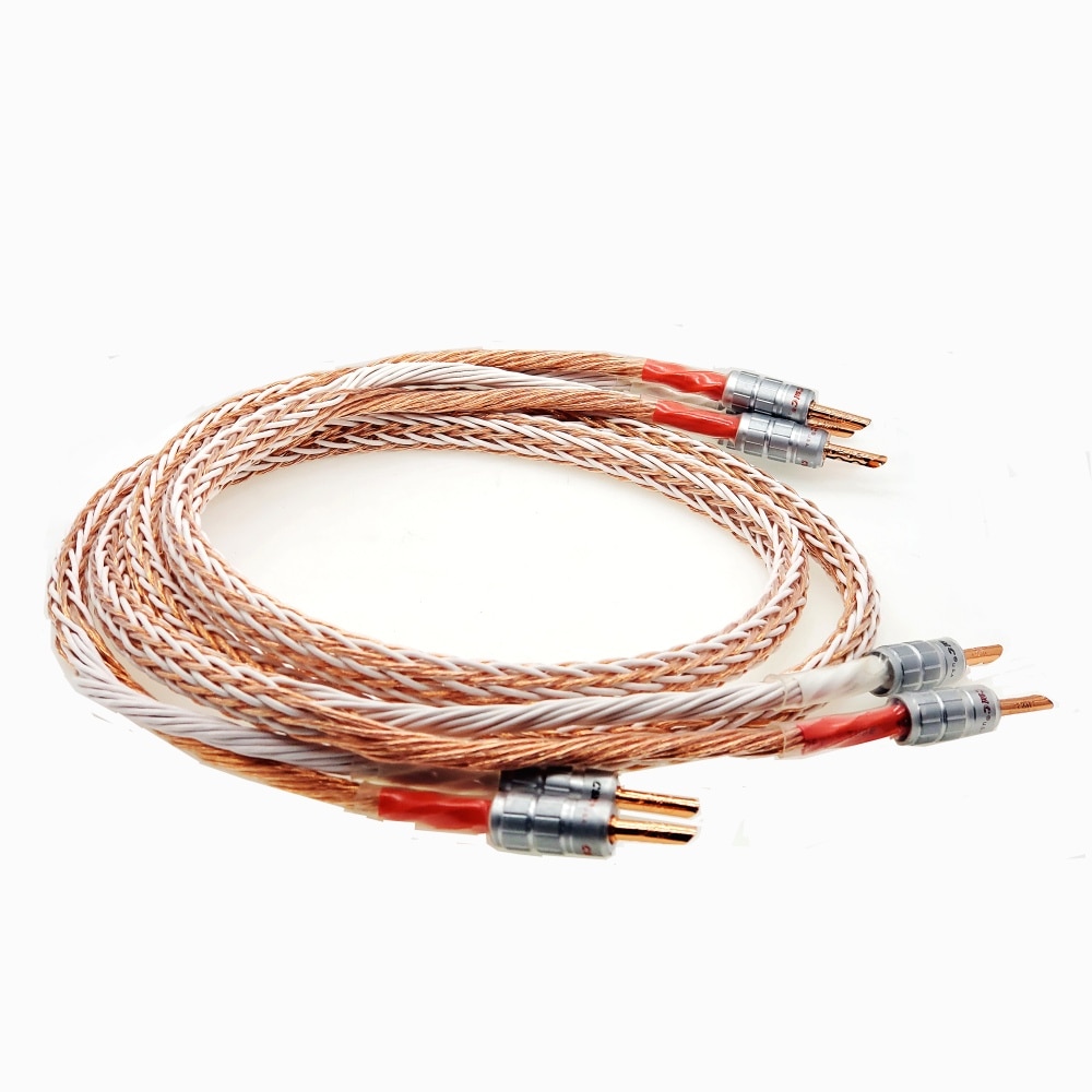 HiFi 12TC 8N OCC Speaker Cable – Pair With CMC Red Copper Plated Z-Plugs – 24-Wire, Bi-Wire Ready