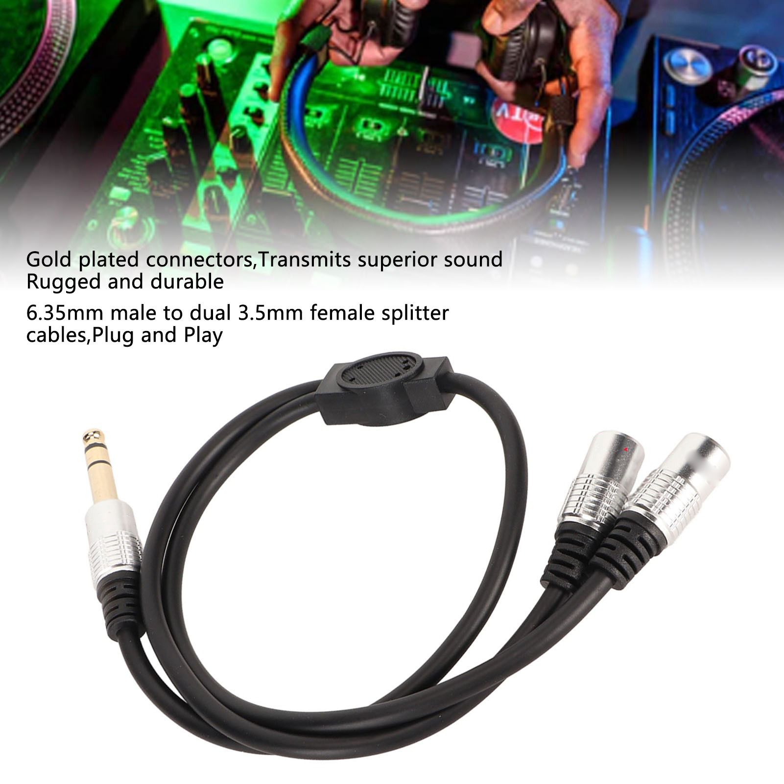 6.35mm Male To Dual 3.5mm Female Cable Professional 6.35mm Male Jack Adapter Plug and Play for Amplifier for Mixer