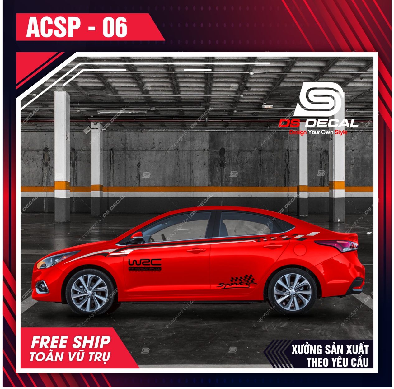TOP 8 tem dán xe Hyundai Accent, decal dán sườn xe DS Decal