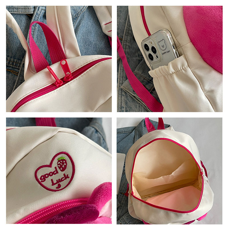 YA ZHOU LONG Cartoon Strawberry Bear Large Capacity Backpack Junior High School Student Backpack Cute Girls Storage Bag