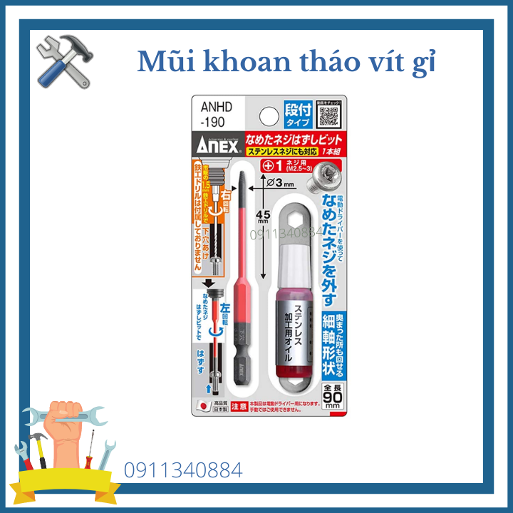 Mũi khoan tháo vít gỉ dài 90mm Anex Nhật Bản - mũi khoan vít Nhật Bản - mũi vít anex nhật bản - mũi vít gỉ - mũi khoan tháo vít - mũi khoan đa năng - mũi khoan Nhật Bản