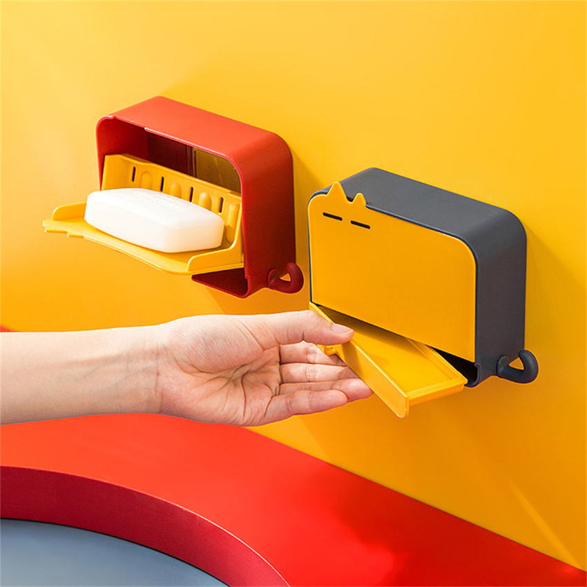 Creative Wall Mounted Soap Box With Lid Soap Draining Rack Bathroom Soap Holder Bathroom Accessories