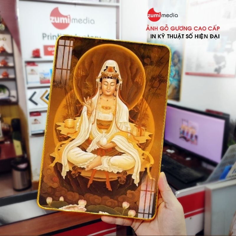 Tranh bồ tát quan âm 7, tranh gỗ gương cao cấp
