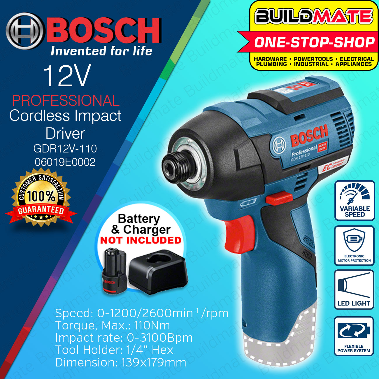 BOSCH Professional Impact Driver /Drill /Wrench 12V GDR12V110 SOLO