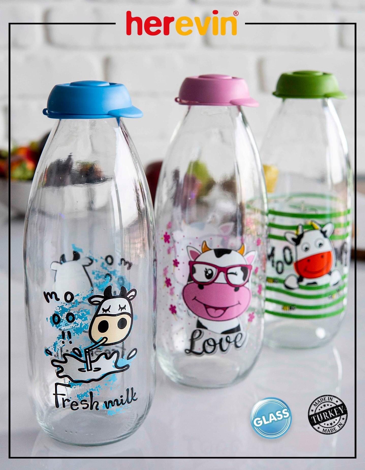 Bộ 3 Chai Đựng Sữa Thuỷ Tinh Thổ Herevin Decor
