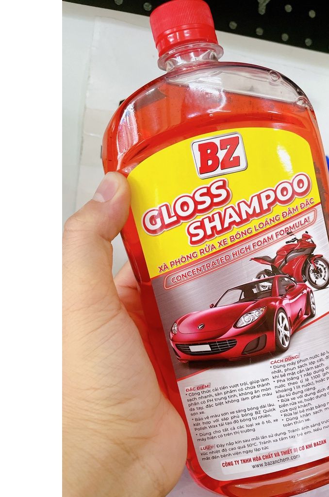 Nước rửa xe xà bông rửa xe BZ Gloss Shampoo 1L thơm dịu bóng sơn công nghệ châu âu như sonax