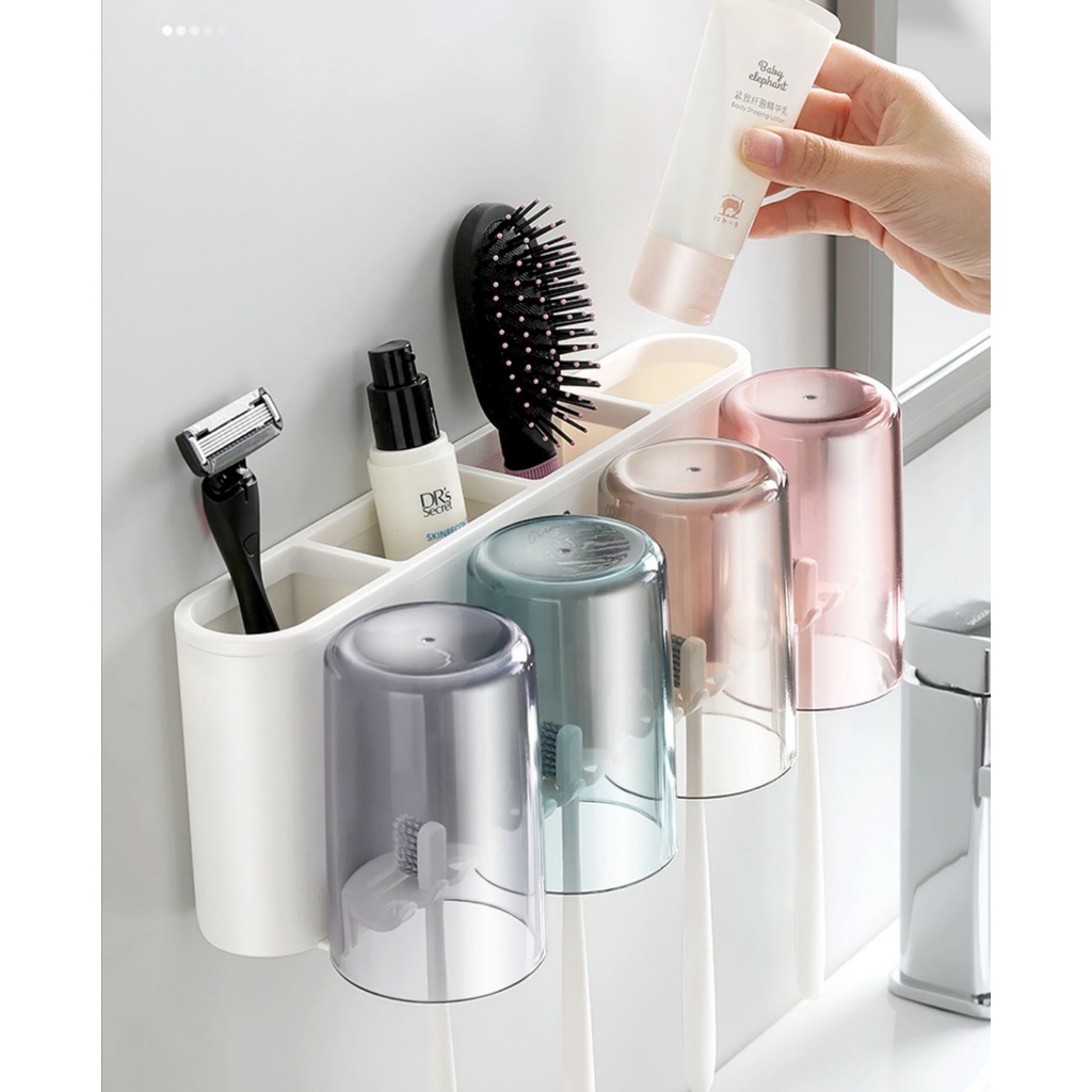 Kệ cắm bàn chải đánh răng dán tường kèm 4 cốc ECOCO