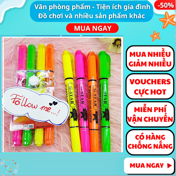 Bộ 4 bút highlight, 4 bút dạ quang 4 màu 2 đầu Gstar giá rẻ ✔️ Bút highlight 2 đầu ✔️ Bút dạ quang 2 đầu ✔️ Set bút highlight ✔️ Bút dạ quang đủ màu , bút highlight✔️ đồ dùng học tập - Nguyễn Thùy Store