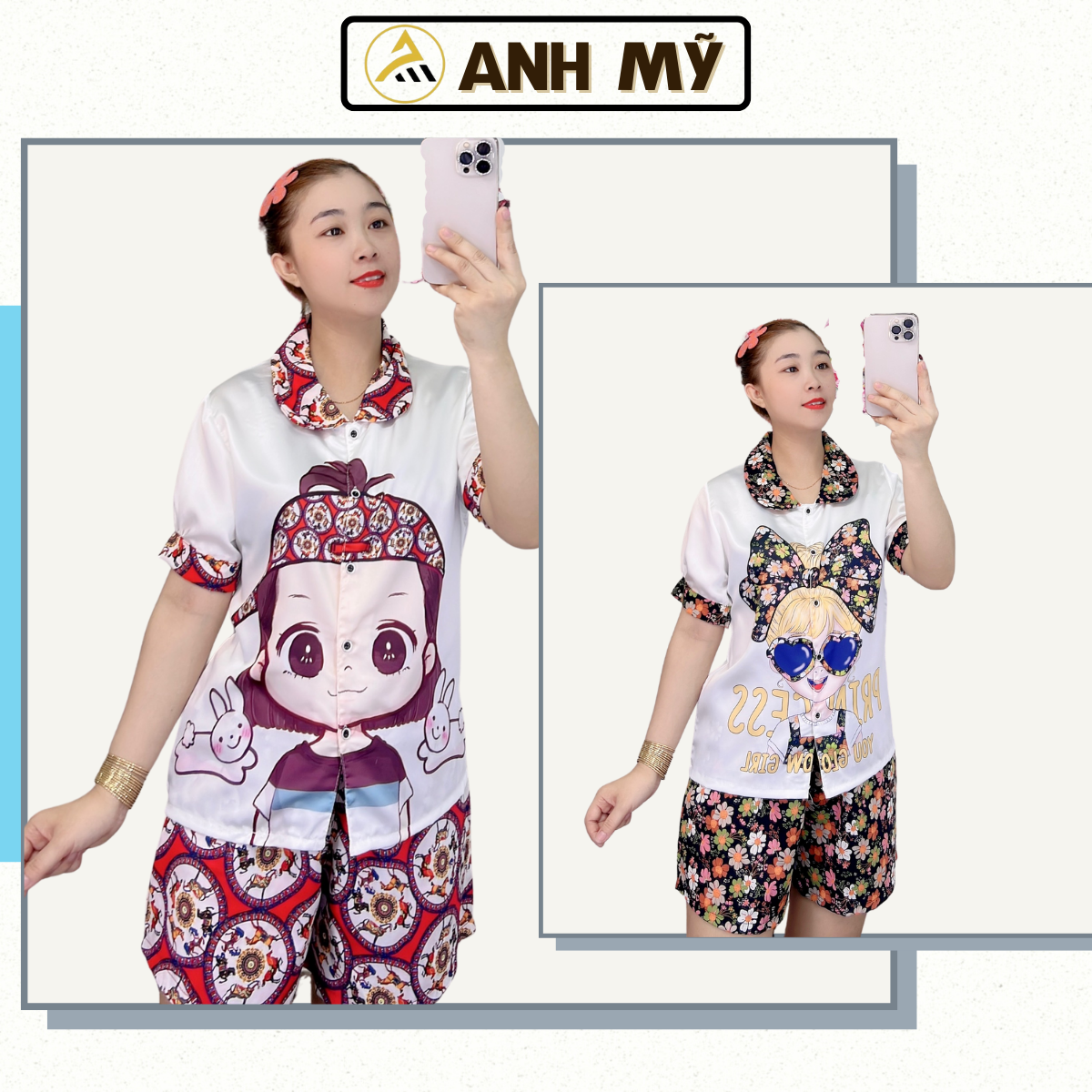 Đồ bộ mặc nhà pijama nữ chất liệu lụa mango đùi