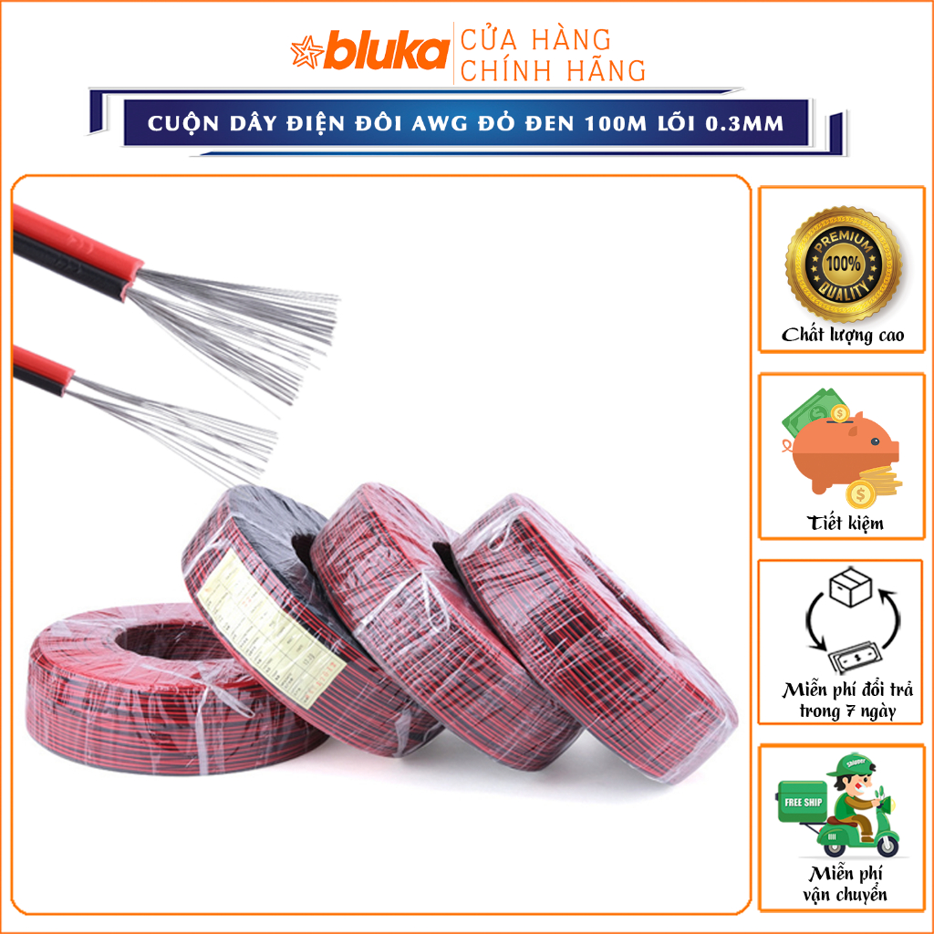 Cuộn Dây Điện Đôi AWG Đỏ Đen Lõi 0.3mm [CUỘN 100M]