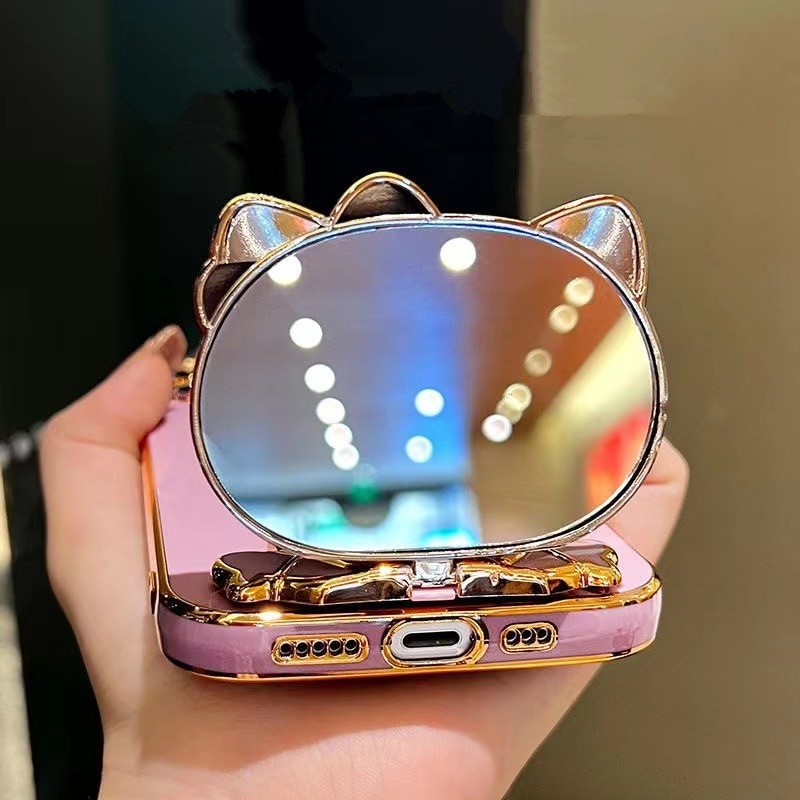 Luxury%20For%20Honor%20X8c%20X8b%20X8A%20X8%204G%20X8%205G%20Back%20Cover%20with%20Cute%20Cat%20Makeup%20Mirror%20Bracket%20Luxury%206D%20Plating%20Frame%20Shiny%20Case%20Soft%20Silicone%20Square%20Stand%20Phone%20Cases%20for%20Girls%20-%20Image%207