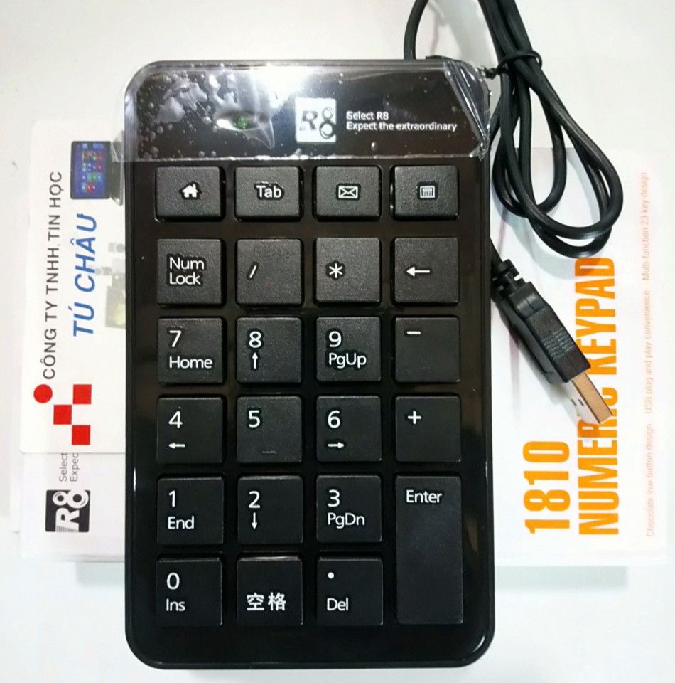 Bàn phím số Numeric Keypad R8 1810 (Chuẩn cắm USB, cáp dài 1.4m) (Phím số)