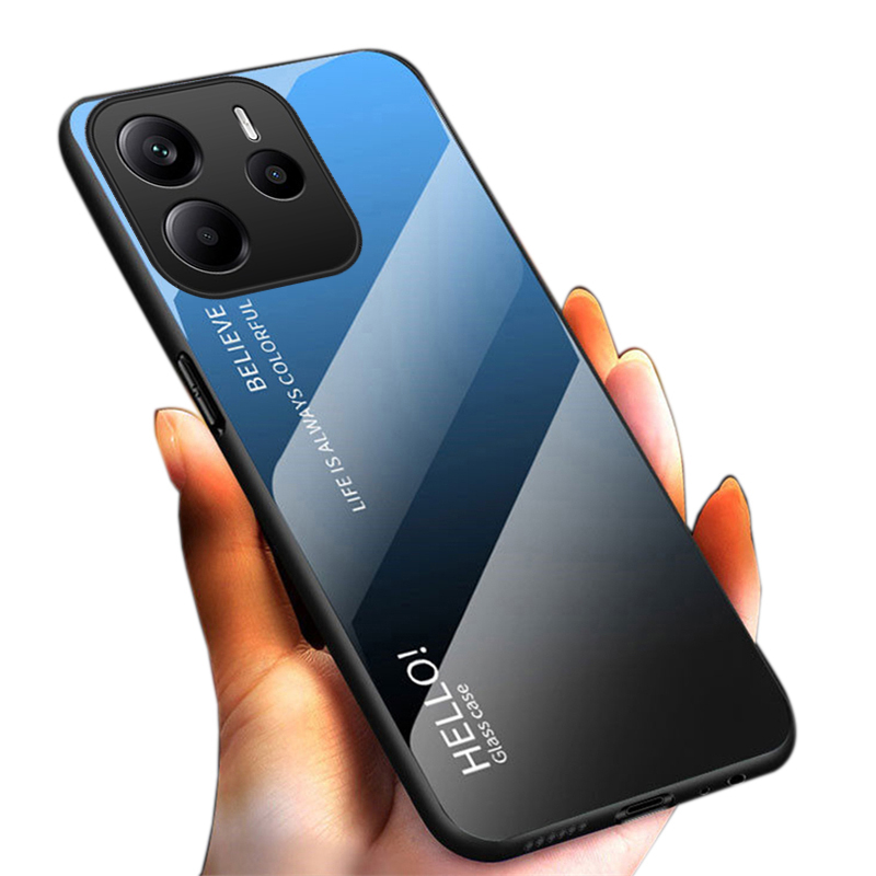 Phone case Redmi Note 14 Gradient Mirror Tempered Glass Protector Hard Back Cover Redmi Note 14Pro + Case.