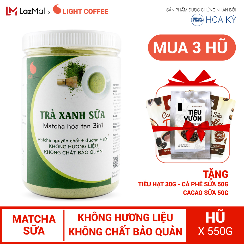 Bột trà xanh sữa 3in1, sử dụng matcha Nhật, mùi vị tự nhiên, không hương liệu Light Tea - Hũ 550gr
