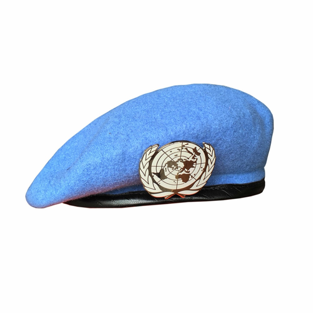 UN BLUE BERET United Nations Peacekeeping Force Cap Hat With UN