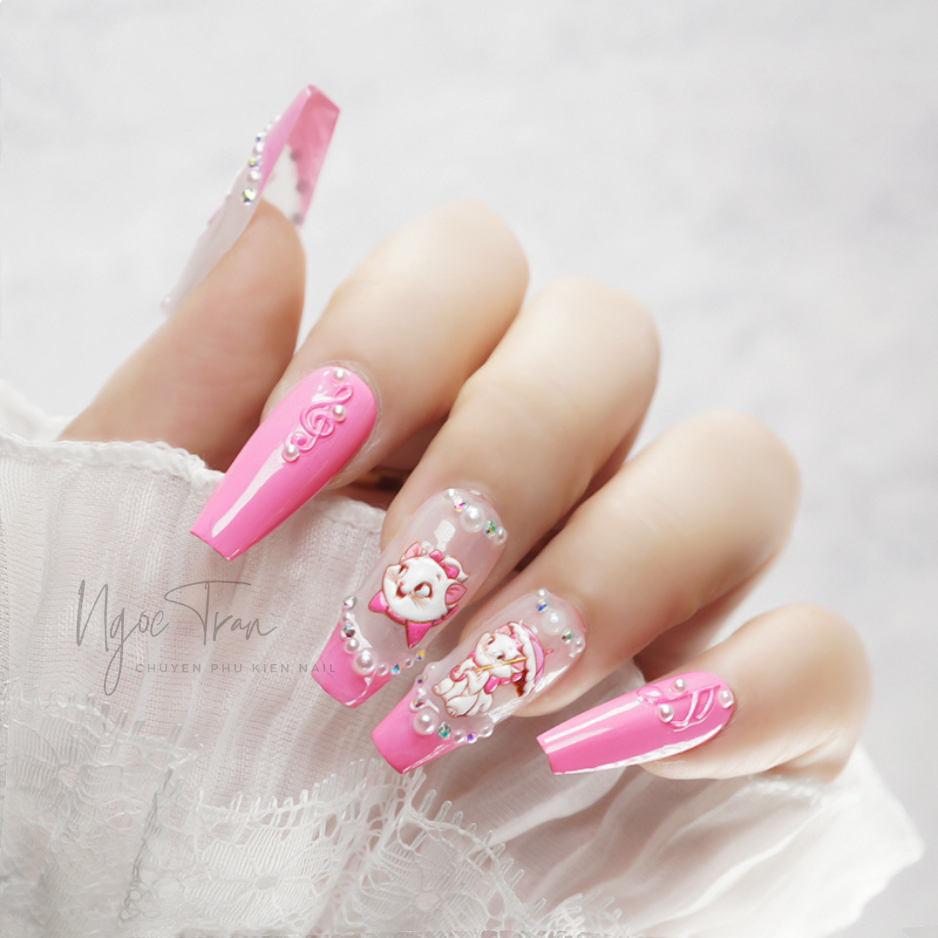Sticker Nail 5D Lụa Nổi | Mèo Marie | Hình Dán Móng Tay