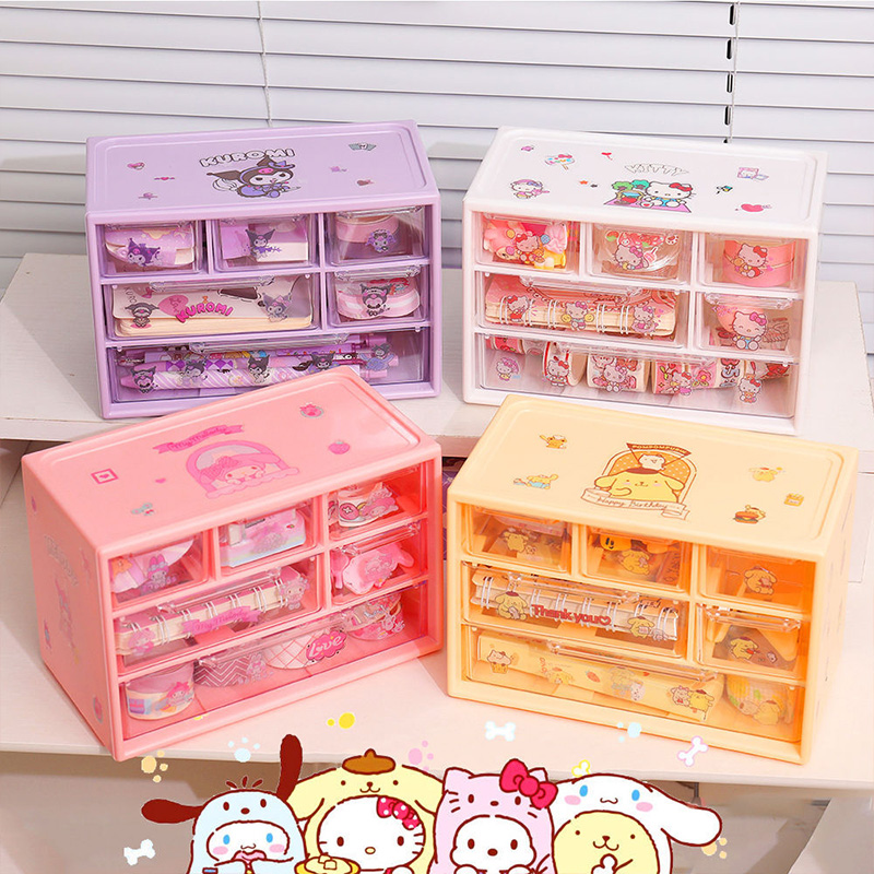 Compartmentalized Sanrio hộp lưu trữ máy tính để bàn kurome hộp lưu trữ ký túc xá sinh viên bàn ngăn kéo phòng ngủ chín ngăn hình vuông
