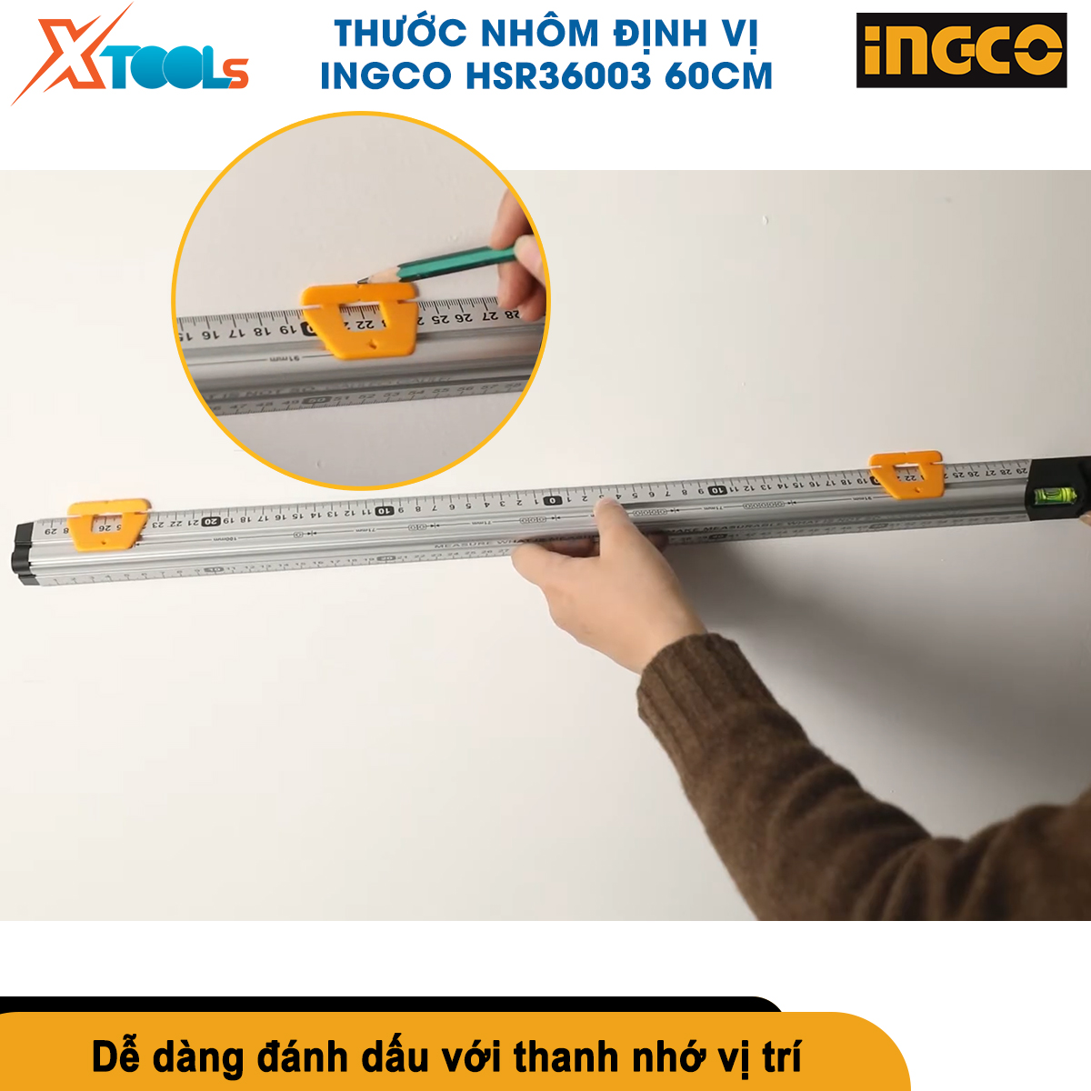 Thước nhôm định vị đa năng INGCO HSR36003 60cm thước thủy cân bằng xây dựng tích hợp đa chức năng thang đo ổ cắm điện ống nước
