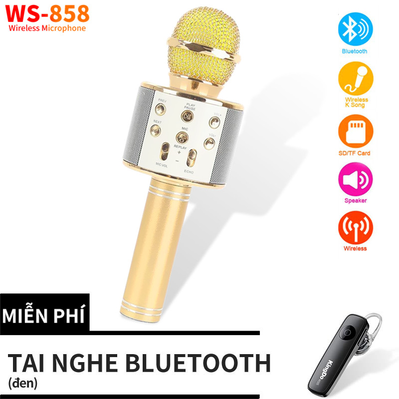 COD Micro Karaoke Bluetooth Không Dây COD WS858 - Ấm - Micro Karaoke Di Động Mini - Micro Hát Trên Ô Tô - Micro Karaoke Hay Nhất Hiện Nay 【Tặng Tai Nghe Bluetooth M165】