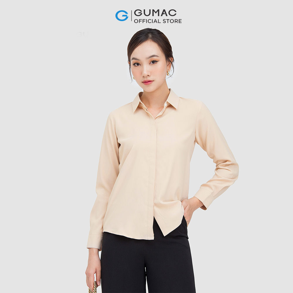 Áo sơ mi nữ GUMAC AC05004 lụa mango giấu nút