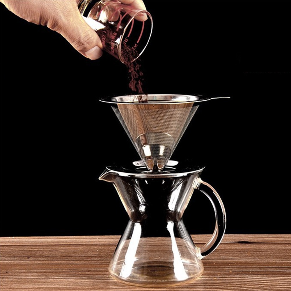 INSURRMOUNTABLE GREEABLE83IN5 Holder Double Layer 304 Stainless Steel Coffees Drip Mesh Basket Tools Coffee Filter Tea Filter