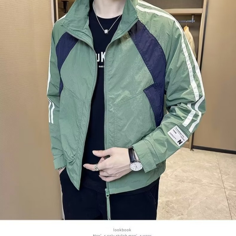 Men's light jacket color-blocked sunscreen stand-up collar jacket striped top