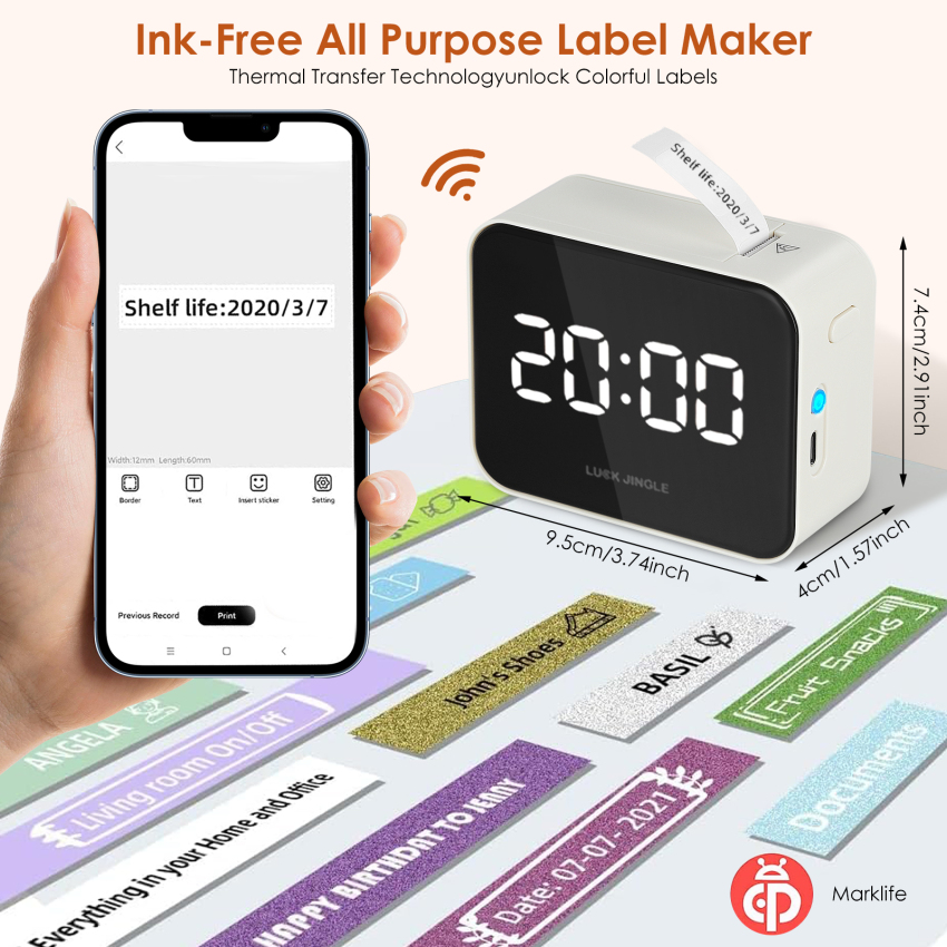 Label Maker Machine P15 Bluetooth Label Maker With Tape USB Rechargeable Thermal Label Printer For IOS & Android, Wireless Mini Sticker Printer For Home, School, Office (White)