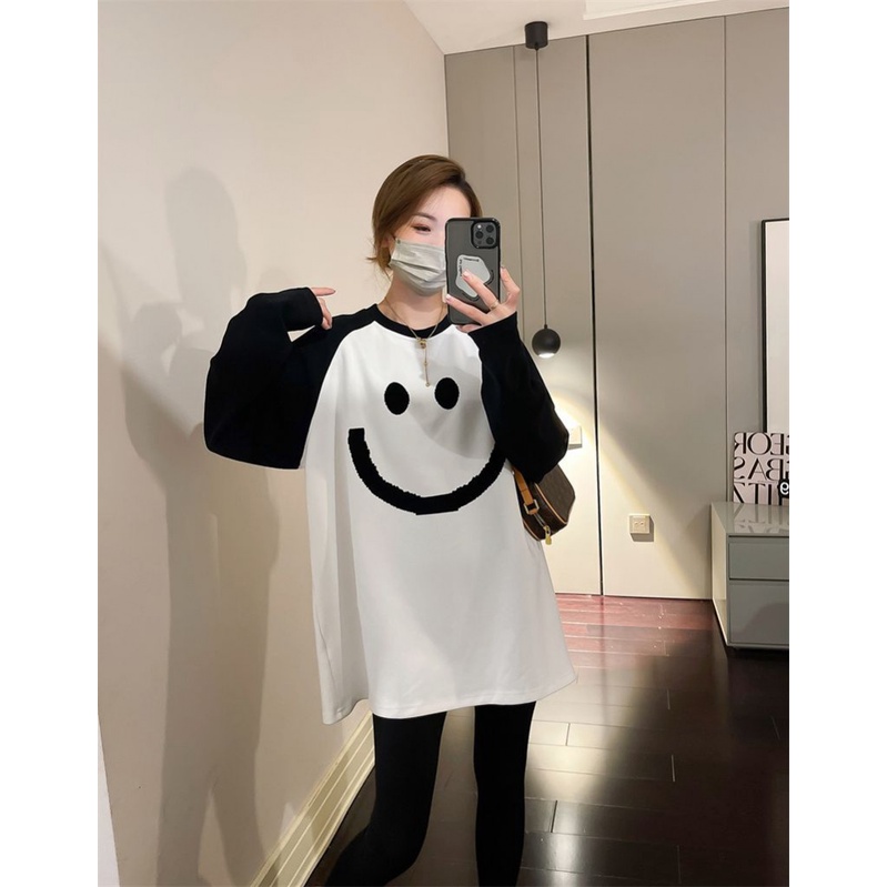 [Plus Size] (40-100kg) Áo Thun Tay Dài Oversized Cổ Tròn Cho Nữ