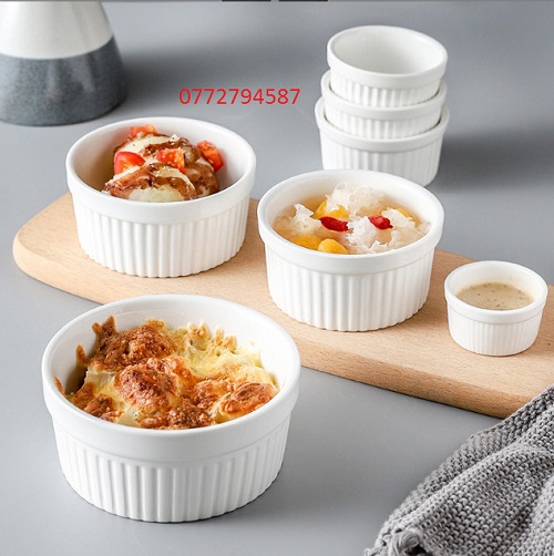 [HÀNG CHẤT LƯỢNG] Khuôn sứ Ramekin Tròn Sọc Làm Bánh 7cm & 8cm