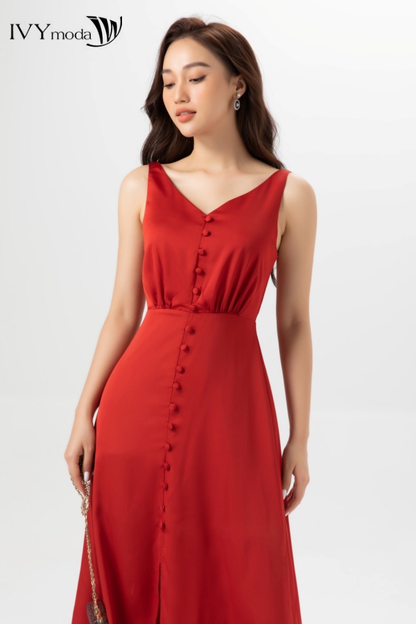 [TỪ 15-19.1|VOUCHER 150K] Đầm lụa cổ tim IVY moda MS 41M6679