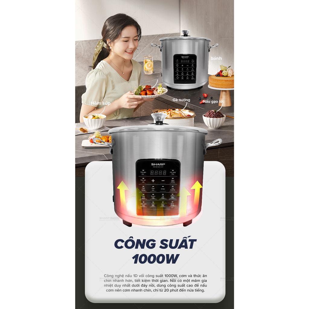 [ GENUINE SHARP ] Sharp Multifunction Cooker 9L Capacity, Stainless Steel Material Good Heat Resistant, 13 Pre-programmed Cooking Functions, Comes With 3 Accessories Porcelain Pot, Stainless Steel Steamer Tray, Stainless Steel Rack, Glass Cover Strong Str