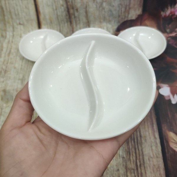 Chén chấm 2 ngăn sứ Minh Long - chén chấm 2 ngăn Minh Long