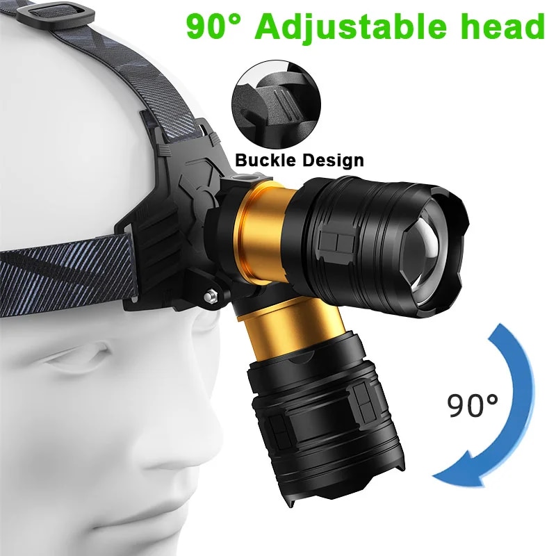 New XHP360 36-Core Powerful Headlamp LED USB Flashlight Headlight Lantern Rechargeable Zoom Torch Light