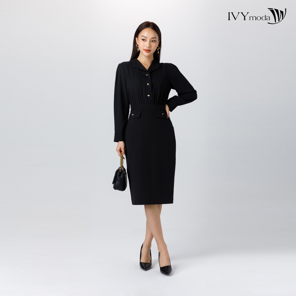 Đầm ôm vai xếp nếp IVY moda MS 48M7086
