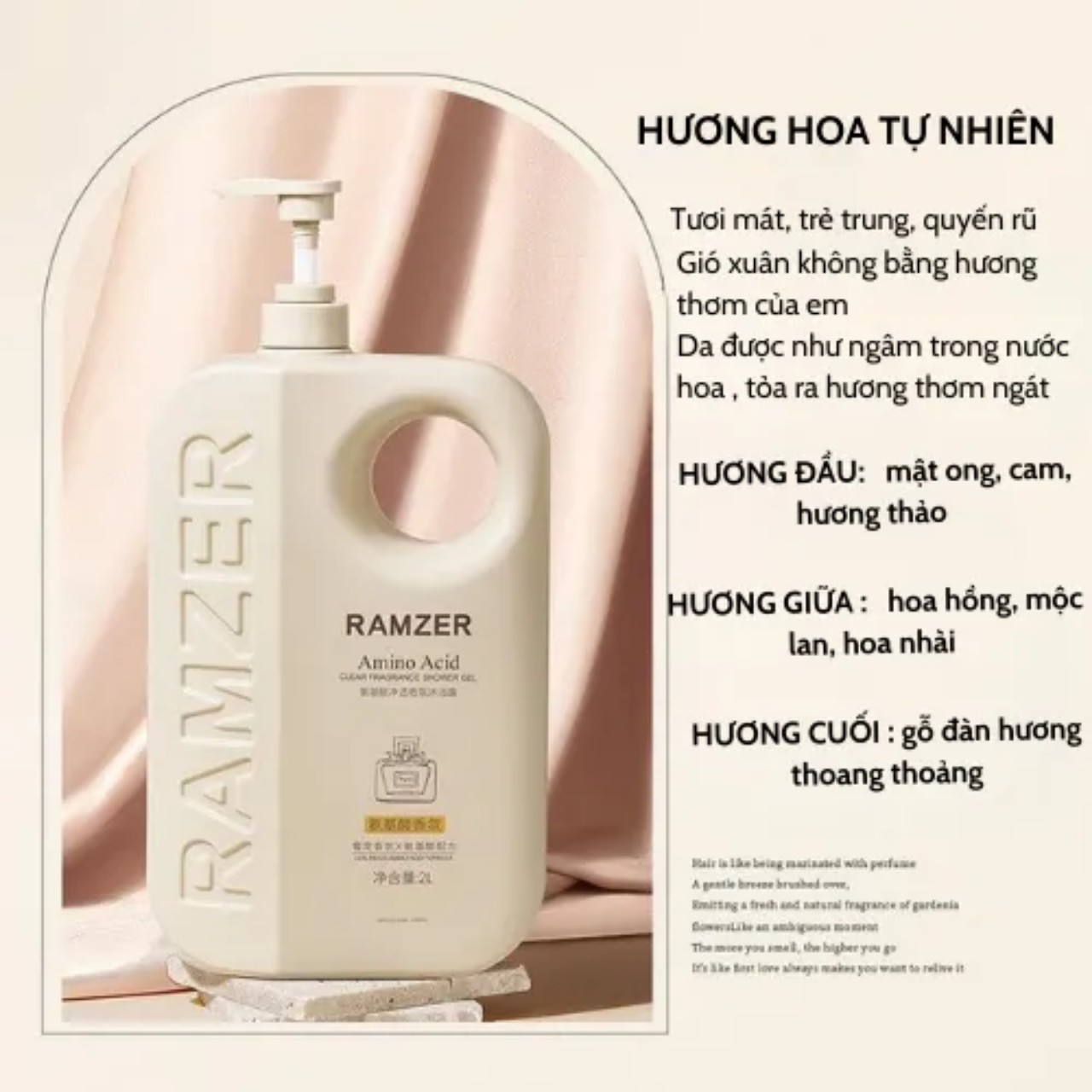 Sữa tắm nước hoa 2in1 RAMZER 1000ml mùi thơm đậm hương hoa ngọt ngào